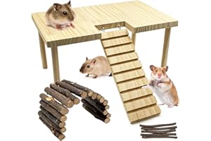 Niwaes Large Hamster Platform with Ladder Wooden Syrian Hamsters Standing Platforms with Legs Set Wood Gerbils Climbing Bridge Toy Cage Accessories