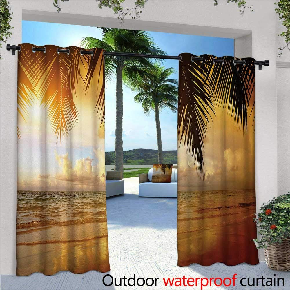 Ocean Patio Curtains Sealife Theme with Sea Animals Shells Stars and Striped Backdrop Art Outdoor Curtain for Patio,Outdoor Patio Curtains W108 x L84 Golden Navy Blue and White