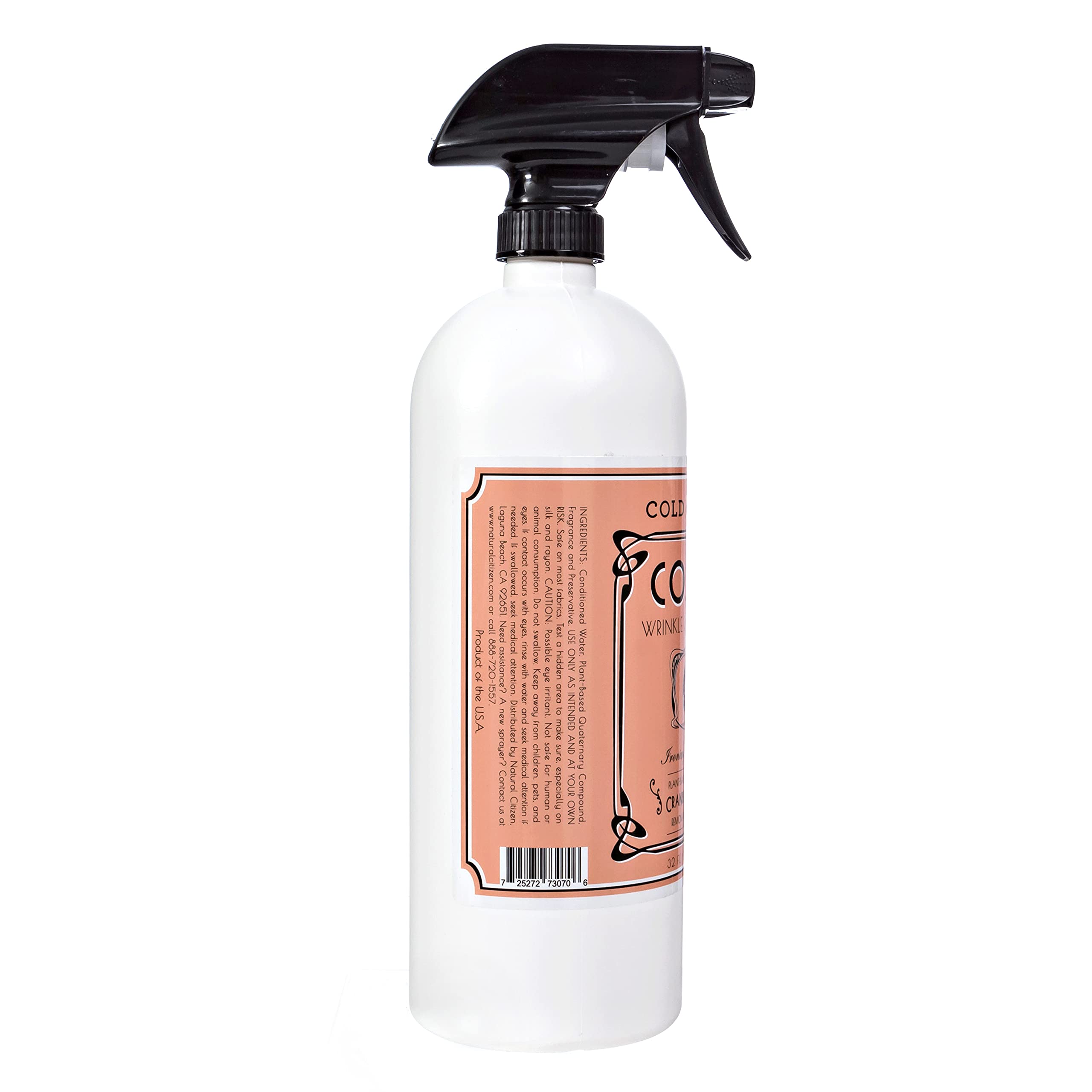 Cold Iron Wrinkle Release Spray 32 fl oz. Cranberry-Citrus. Plant Based Ironing Alternative. Fast, Easy to Use. Spray, Smooth, Hang. Award Winning Formula to Save You Time