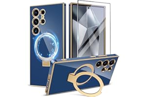 CAPRARO for Samsung Galaxy S24 Ultra Case with Magnetic Ring Stand,[Compatible with MagSafe][Military Drop Protection] Shockproof Protective Slim Phone Case for S24 Ultra, Deep Blue