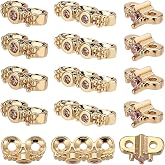 SUNNYCLUE 30Pcs 3 Styles Real 14K Gold Plated Rhinestone Two Hole Spacer Beads Metal Flower Spacer Beads Brass Pave Cubic Multi Strand Hole Link Connector Bead for Jewelry Making Beads DIY Bracelets