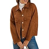 Cicy Bell Womens Faux Suede Leather Jackets Oversized Cropped Casual Lapel Collar Button Down Spring Vintage Shackets