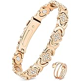 Feraco Pure Copper Bracelets & Rings for Women, Ultra Strength Magnetic Bracelet for Women with Neodymium Magnets & Sparkling Cubic Zirconia, Adjustable, Infinite Clover Jewelry