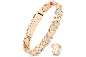 Feraco Pure Copper Bracelets & Rings for Women, Ultra Strength Magnetic Bracelet for Women with Neodymium Magnets & Sparkling Cubic Zirconia, Adjustable, Infinite Clover Jewelry