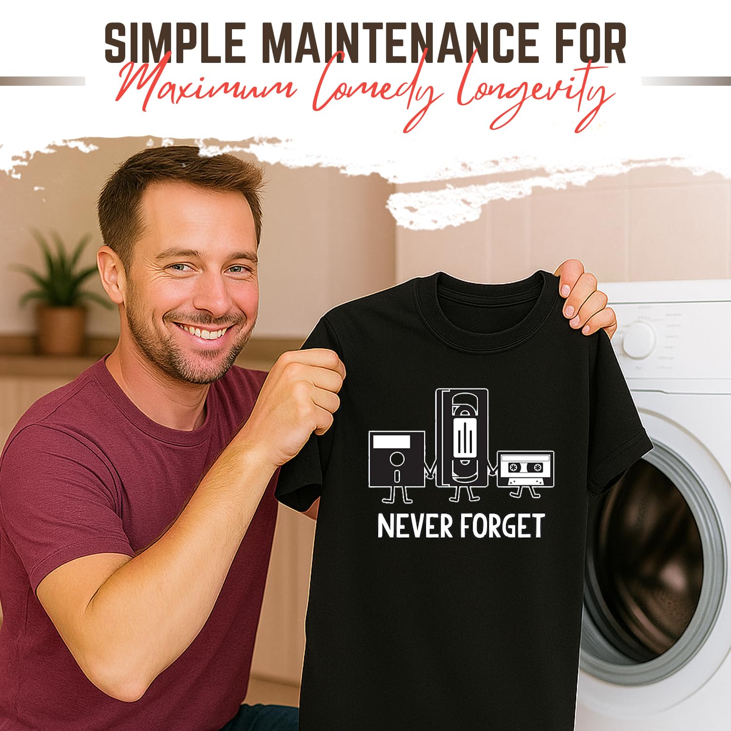 Feelin Good Tees Never Forget Mens Cassette Tape VHS Music Old School Mens Retro Funny T Shirt