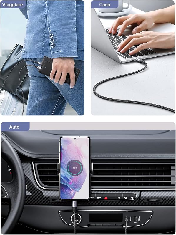 Cavo USB C Type-C Ricarica Rapida 3A QC3.0 480Mbps (0.5M,1 Pezzo)
