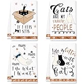 Lebsitey Cat Kitchen Towels Set of 4 Funny Decorative Hand Towels Absorbent Drying Tea Dish Towel for Cooking Baking Home Decorations,16 X 24 inches