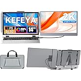 KEFEYA Laptop Screen Extender 2K, 2160x1440 QHD Laptop Monitor Extender Dual Screen, 14” Portable Monitor for Laptops 13-17" with USB-C/HDMI Port, Plug n Play for Windows/Mac/Android/Switch/PS5