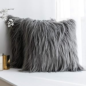 MIULEE Pack of 2 Decorative New Luxury Series Style Grey Faux Fur Throw Pillow Case Cushion Cover for Sofa Bedroom Car 18 x 18 Inch 45 x 45 cm