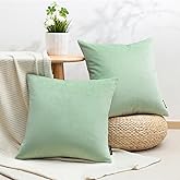 Phantoscope Pack of 2 Velvet Decorative Throw Decorative Pillow Cover Soft Solid Square Cushion Case for Couch Sage Green 18 x 18 inches 45 x 45 cm
