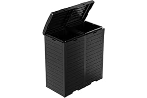 MAIUSCOLI Outdoor Trash Can with Lid, Outdoor Trash Bin & Pull-Out Liquid Drawer, Dual Lid Closure Design, Waterproof Resin Garbage Can Container for Patio, Backyard, Deck (Black, 62)