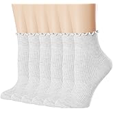 Mcool Mary Women's Ruffle Socks,Turn-Cuff Casual Cute Ankle Warm Cotton Knit Lettuce Frilly White Socks for Women 6 Pack