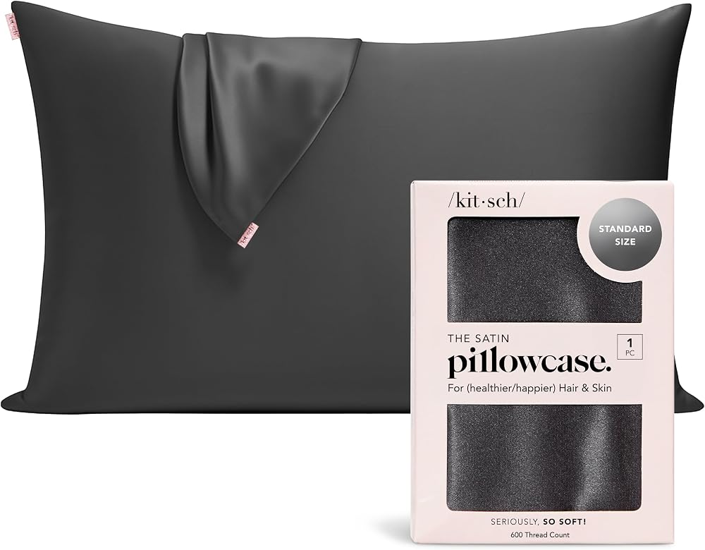 Kitsch Satin Pillowcase with Zipper Charcoal 48x66 cm