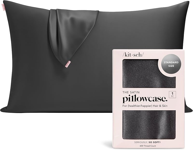Kitsch Satin Pillowcase with Zipper Charcoal 48x66 cm