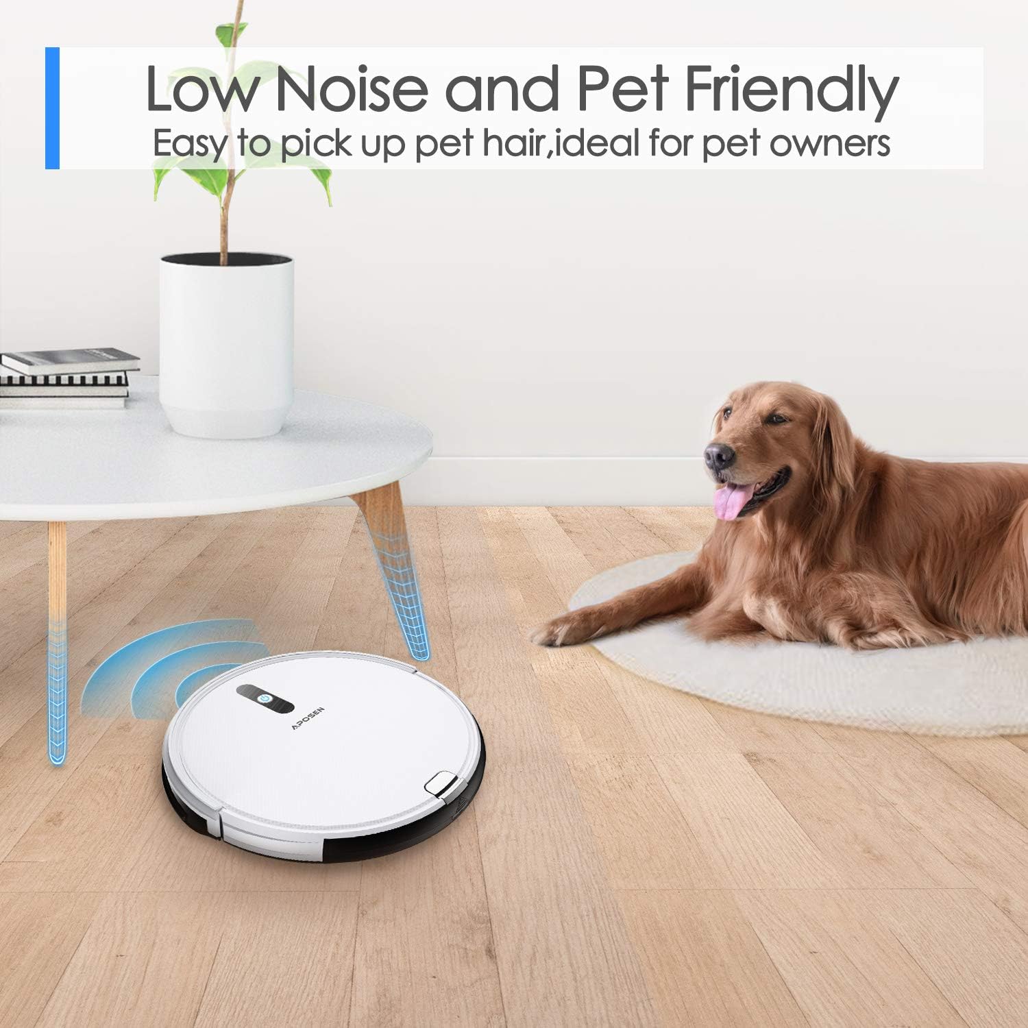 APOSEN Robot Vacuum, 1500Pa Strong Suction Robotic Vacuum Cleaner, 2.7" Super Thin Vacuum Robot with Multiple Cleaning Modes, Ultra-Quiet Ideal for Pet Hair Low-Pile Carpets& Most Floor Types, A450 -