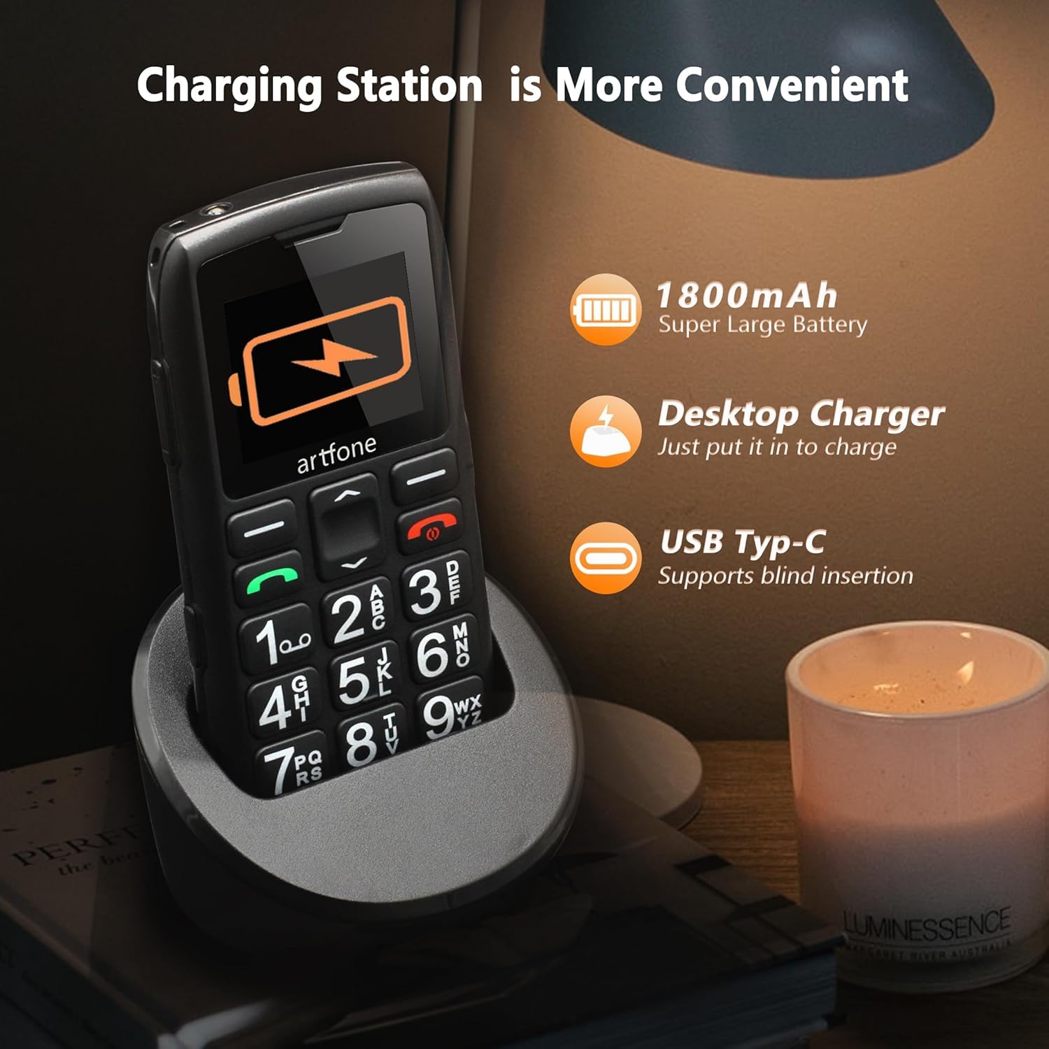 artfone C1+4G Pro Black - Big Buttons Cell Phone for Seniors?Basic Phone with SOS Button?Charging Station?1800mAh?Loud Speaker?Talking Clock?Speed Dial?Hands-free?Large Font?Unlocked Phones?FM Radio