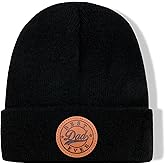 HAFOUXIGM Beanie Hat for Dad, Leather Patch Knit Cuffed Winter Hat for Men