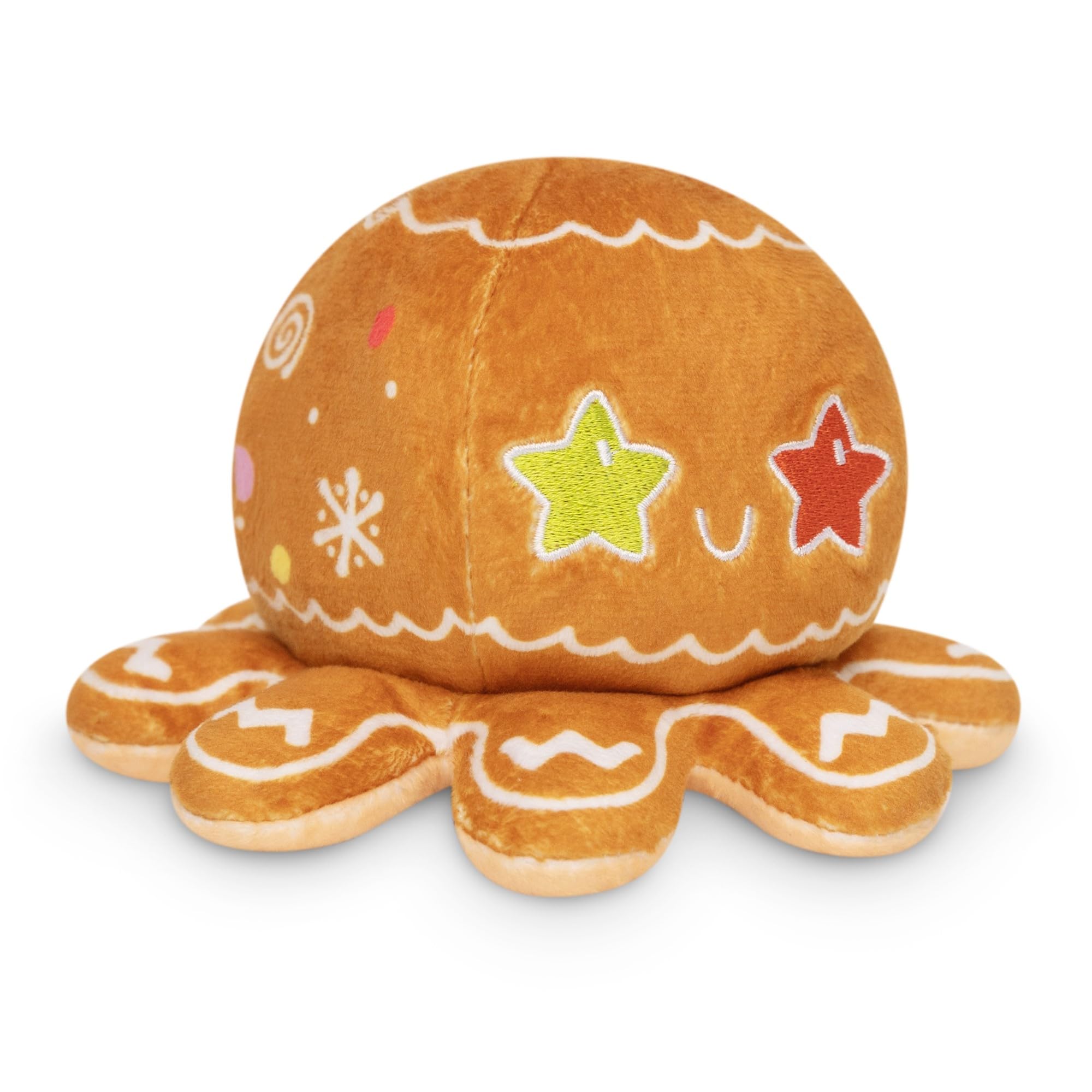 TeeTurtle Reversible Octopus Plushie 4-Inch Gingerbread Two-Sided Flip Plush Toy with Embroidered Details - Cute Mini Collectible Plush for Kids, Teens, and Adults