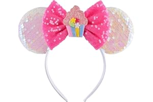 Seamoy Sequin Birthday Minnie Ears Headband, Mickey Ears, Park ears Princess, Sparkle Pink Birthday Mouse Ears Headband for Women Girls (Birthday Pink)