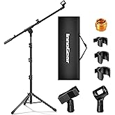 InnoGear Mic Stand Tripod Boom Arm Floor Microphone Stand Height Adjustable | Fast Assembly, Carrying Bag Included, Max Height 89.8", Work with Blue Yeti Shure Fifine, Heavy Duty, for Singing Podcast