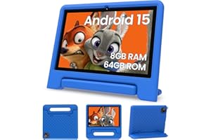 ApoloSignage 2025 Android 15 Kids Tablet, 10 Inch HD Display, Octa-Core Processor, 8GB RAM, 64GB ROM (Expandable to 1TB), with Kids Space, Parental Controls, Long-Lasting Battery (Blue)