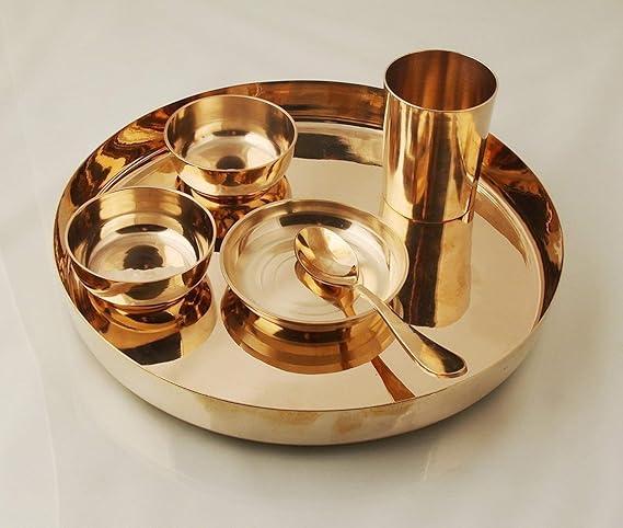 Yadav Craft Bronze Dinner Thali Set - 6 Pieces, Gold