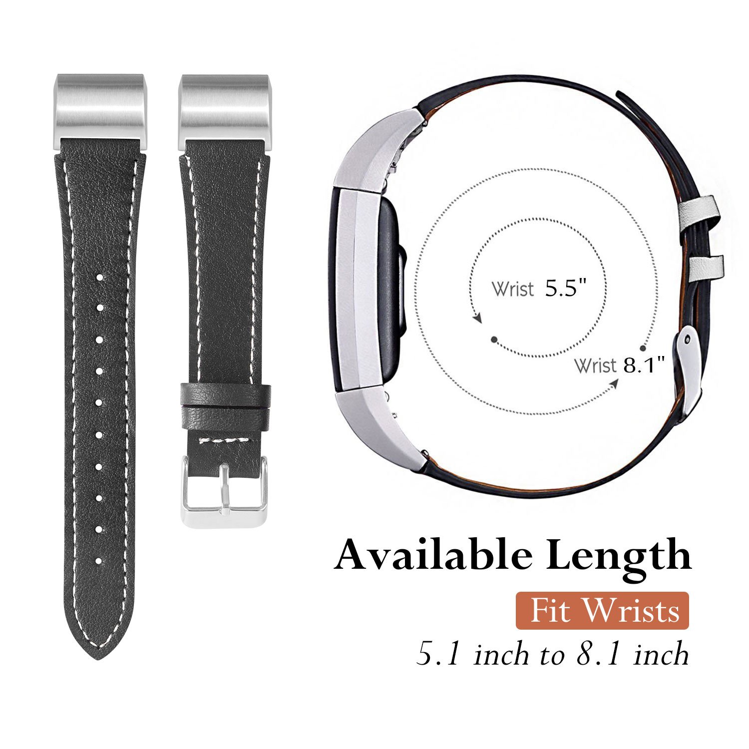 Fitbit Charge 2 Bands - Icheckey Genuine Leather Replacement Wristbands Include Gift Box for Fitbit Charge 2, Large Small Charge 2 Fitness Strap Black