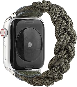 Sufderny Braided Stretchy Nylon Loop Bands Compatible with Apple Watch Elastic Plaits Strap Wristband 44mm 42mm Series 6 5 4 3 2 1 SE, Army Green