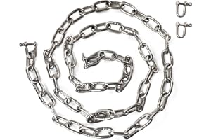 JENSWILL 1/4 inch (6mm) -6.5ft(Length) Stainless Steel 304 Chain,Metal Chain Utility Chain Heavy Duty Chain for Guardrail, Swing, Lifting, Trailer,Pet,Hanging Clothes with 2 Shackles