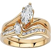 PalmBeach Yellow Gold-Plated Marquise Cut Cubic Zirconia Bridal Ring Set Sizes 5-12
