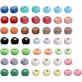 50 Pcs Faux Fur Spacer Pom Pom Plush Ball Beads Mixed Color Soft Puff Bead Colorful Soft Fluffy Beads for DIY Crafts, Jewelry, Keychains, Hair Accessories