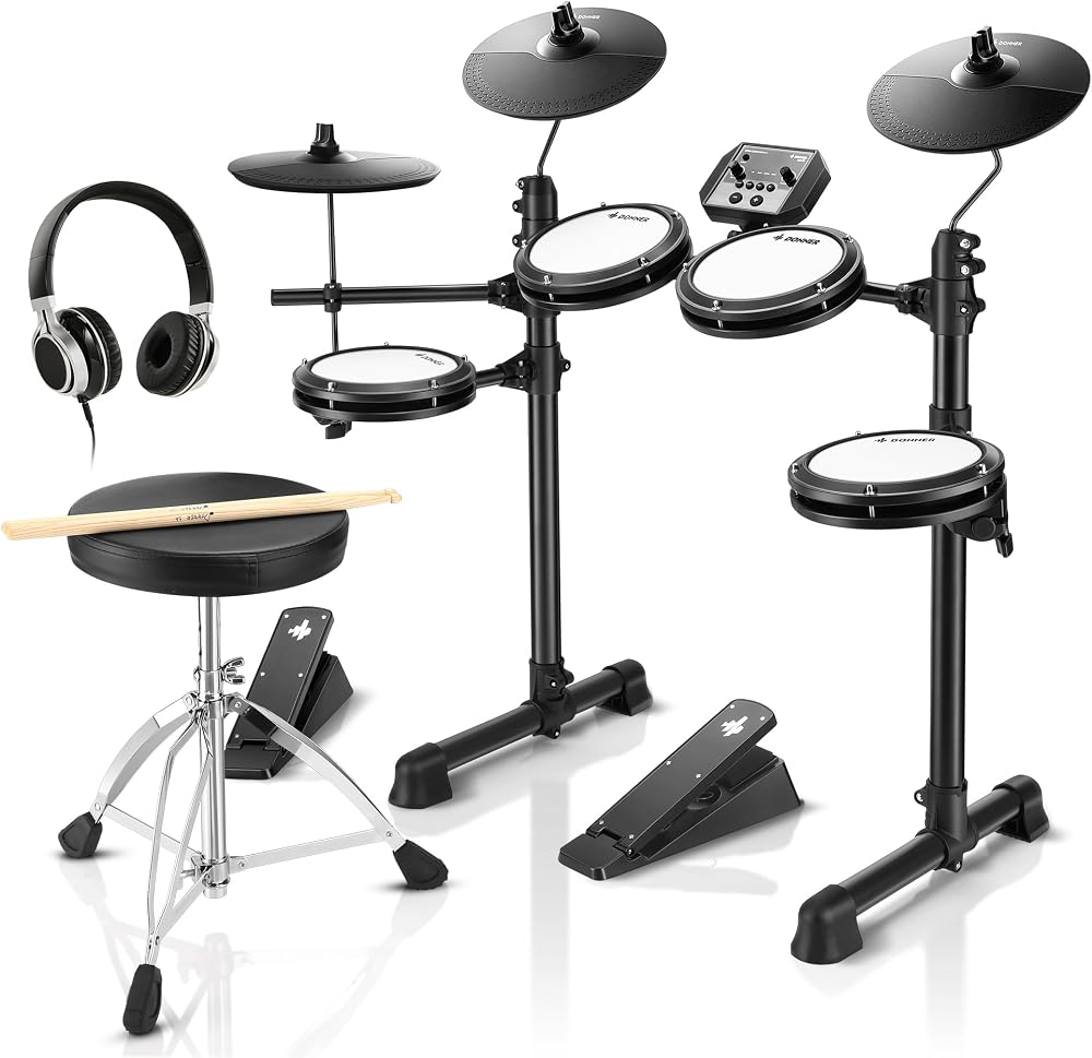Donner DED-80 Electric Drum Kit 4 Mesh Pads 180 Sounds Throne Headphones