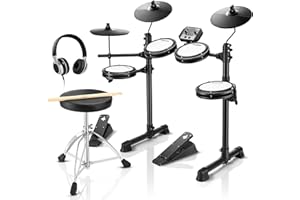 Donner DED-80 Electronic Drum Set with 4 Quiet Mesh Pads, 180+ Sounds, 2 Pedals, Throne, Headphones, Sticks, and Melodics Lessons