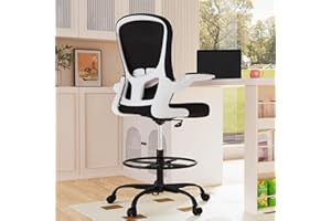 SILYBON Drafting Chair, Tall Office Chair with Flip-up Armrests Executive Ergonomic Computer Standing Desk Chair, Office Drafting Chair with Lumbar Support and Adjustable Footrest Ring