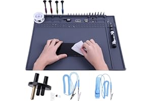 Premium Heat Resistant Anti Static Mat for Computer, Laptop, Cellphone Electronics Repair, HPFIX ESD Safe Soldering Mat for for BGA and Gun Soldering Iron, Workbench (17.7" x 13.6")