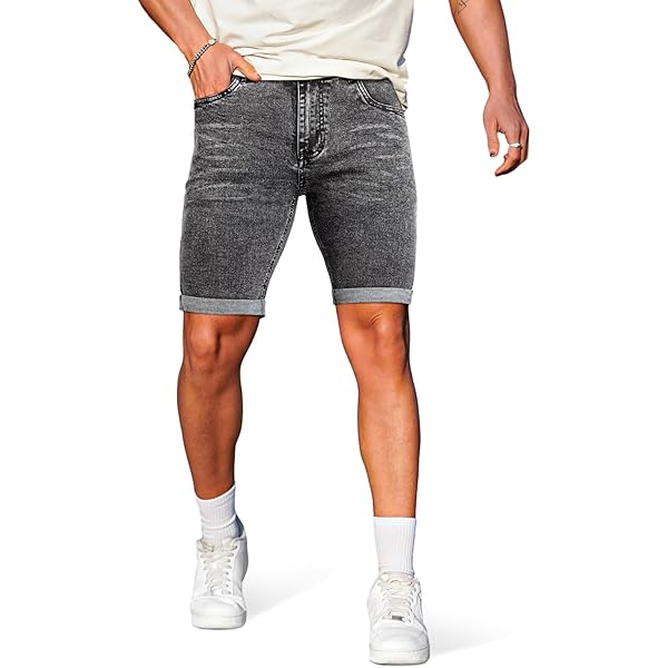 GINGTTO Jean Shorts for Mens Skinny Stretch Fashion Summer