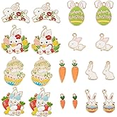 SUNNYCLUE 1 Box 20Pcs 10 Styles Rabbit Charms Easter Charm Bulk Golden Metal Alloy Enamel Animal Bunny Rabbits Egg Carrot Dangle Charm for Jewelry Making Charms Bracelet Earring DIY Crafts Accessories