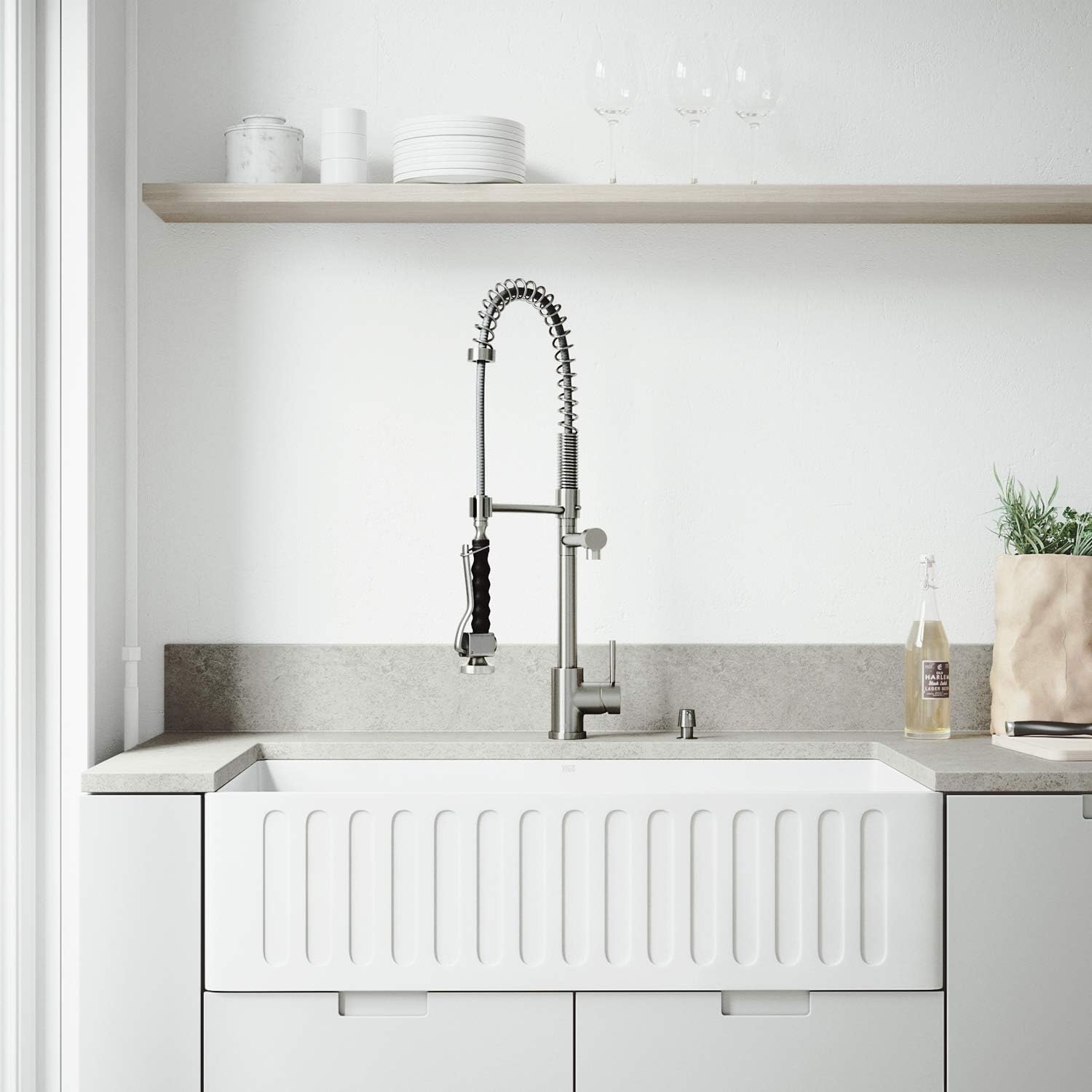 Vigo 36 Inch Farmhouse Apron Single Bowl Matte Stone Kitchen Sink