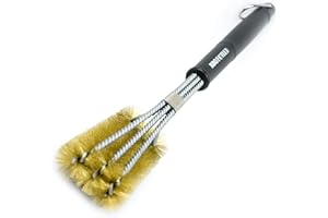 BBQ Butler Brass Grill Brush - Large Triple-Headed Grill Brush - Cleaning Brush - Barbecue Wire Brush - BBQ Tools - BBQ Accessories - Porcelain Grill Brush - Great for All Smoker/Grill Grates