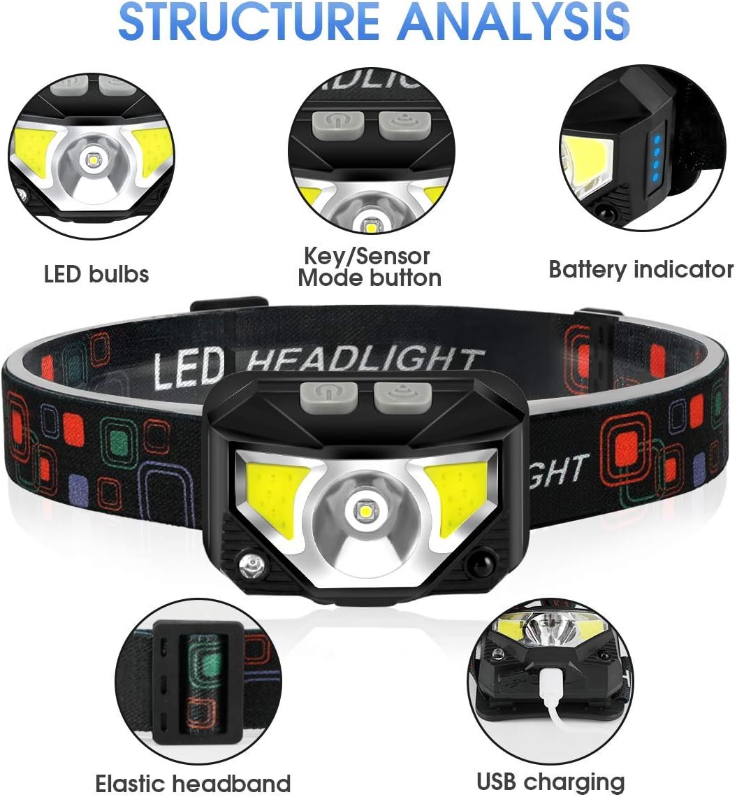 Headlamp Flashlight, LHKNL 1100 Lumen Ultra-Light Bright LED Rechargeable Headlight with White Red Light, 2-PACK Waterproof Motion Sensor Head Lamp, 8 Modes for Outdoor Camping Cycling Running Fishing - - 