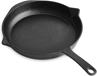 Burnhard Gusseisen-Pfanne 30 cm inkl. Griffschutz aus Leder, Bratpfanne, Grillpfanne für Gasgrill, Backofen und Induktion geeignet