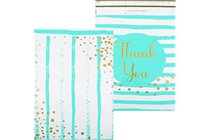 Inspired Mailers - Poly Mailers 14.5 x 19-50 Pack - Thank You Poly Mailers Confetti and Stripes (Aqua/Gold) - Packaging Bags - Mailing Envelopes - Shipping Bags