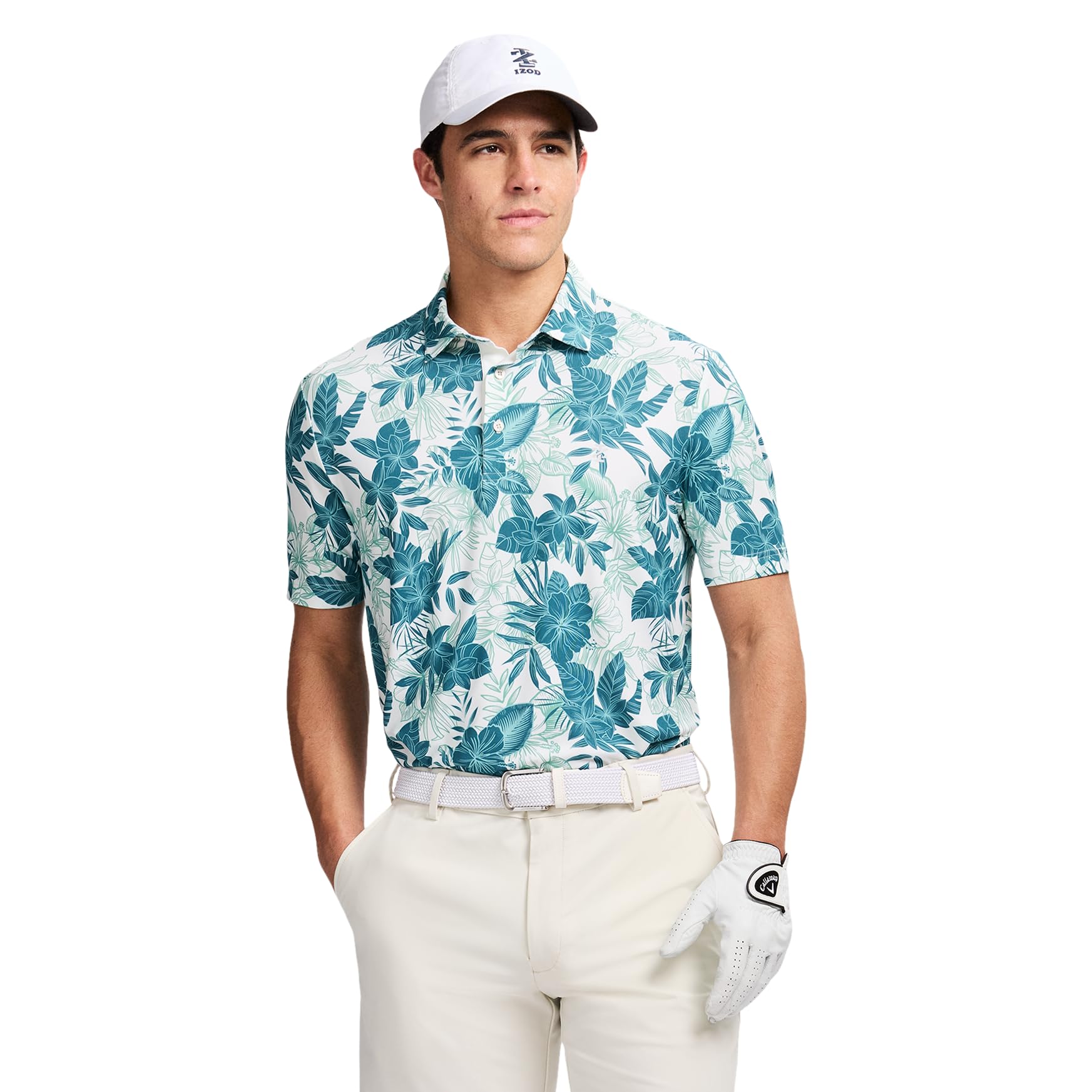 Izod Men's Swingflex Elite Short Sleeve Golf Polo, Egret, Small Image