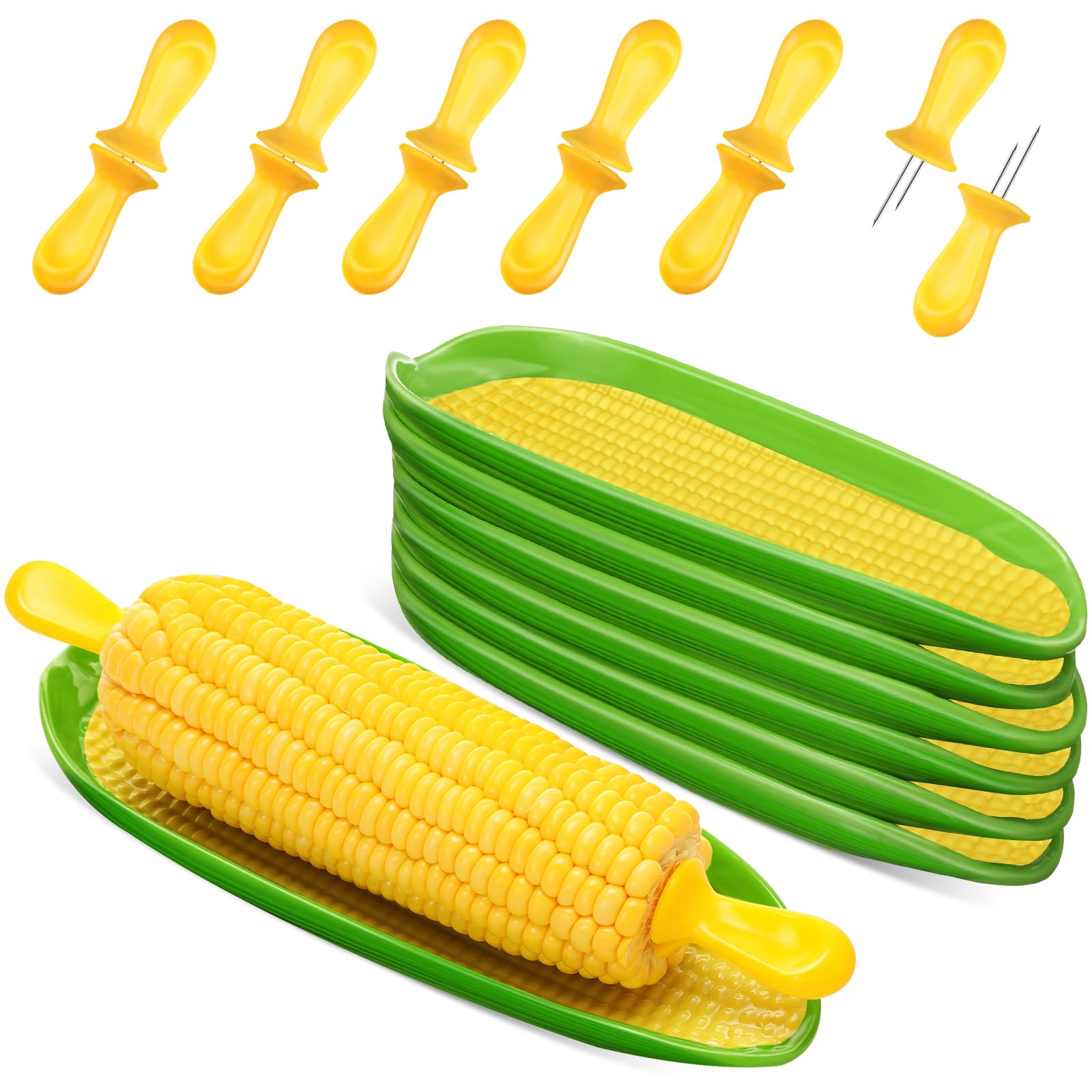 Photo 1 of Teenyyou 18 Pcs Corn Cob Holders and Dishes Set Stainless Steel Corn on the Cob Holders Melamine Service Tray Skewers Butter Spreader for Home & BBQ Cooking