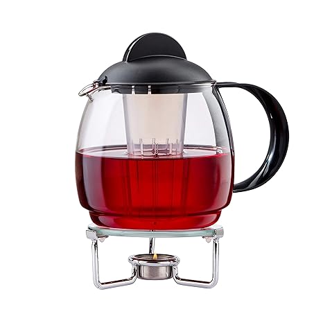 Boral Teekanne mit Stövchen Set „Clear“ 1,8 l Teekanne aus Glas mit Siebeinsatz und Teewärmer aus Glas Ø 14 cm