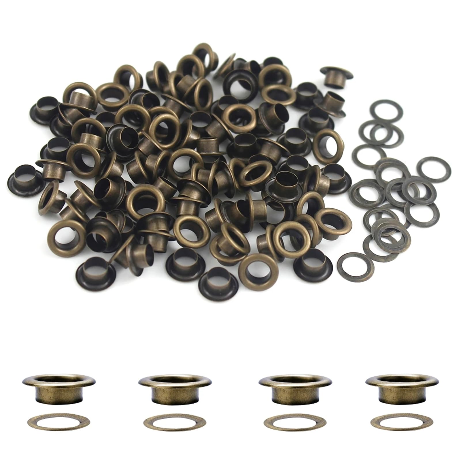 50 Sets Eyelets Grommets, 6mm Hole Bronze Metal Eyelets Washers Kits for Craft Canvas, Leather, Curtains, Fabric