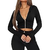 LovelyWholesale Womens Ribbed Cropped Hoodie Zip Up Crop Sweatshirt Casual Long Sleeve Tops