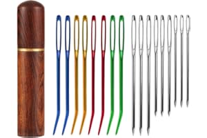 LUTER 17pcs Large Eye Sewing Needles Kit, Stainless Steel Large-Eye Blunt Needles & Bent Tapestry Needles, Sharp Tapestry Needles Hand Knitting Needles with Wooden Needle Case for Crochet Projects