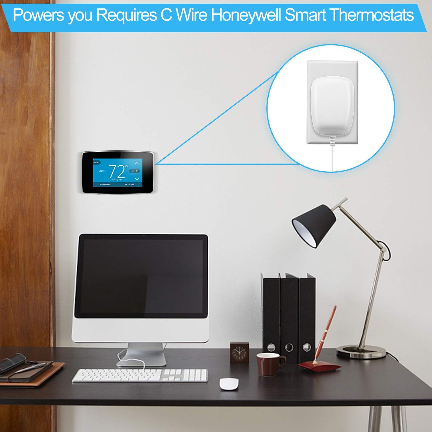 24 Volt Power Adapter/Transformer，C-Wire Adapter Thermostat，Compatible with Honeywell, Nest, Ecobee, and Sensi Smart WiFi Thermostat Pro(25Foot /7.6M Cable) - - 
