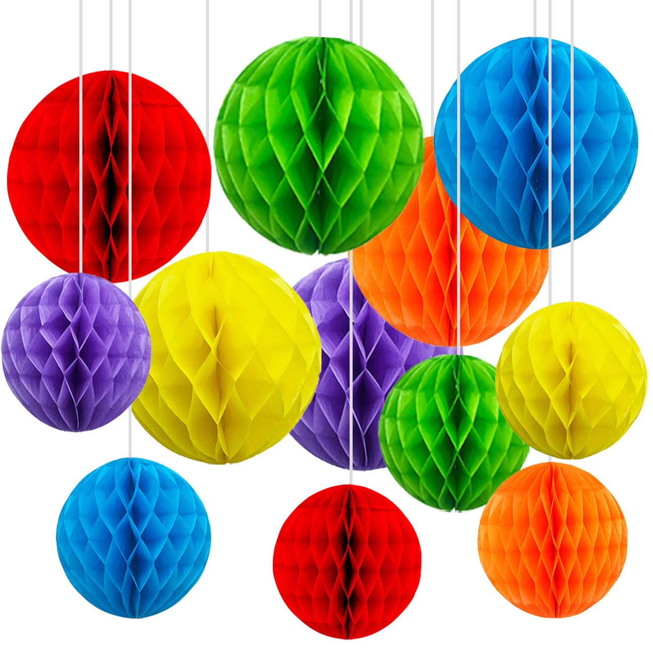 CC wonderland zone 12pcs Rainbow Paper Honeycomb Balls,Colourful Hanging Tissue Pom poms for Party Decoration,6inch&10inch